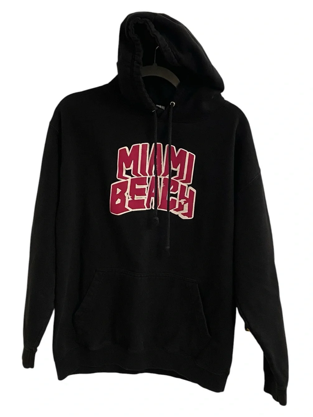 Miami Beach Black Hoodie Sweatshirt Men’s Size Large  Black & Red Cozy Hoodie
